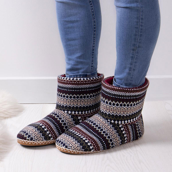 totes Mens Fair isle Boot Slipper Multi Extra Image 1